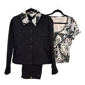 NWOT Black Womens Jacket with Printed Collar and Matching Top (EUC) Sz L